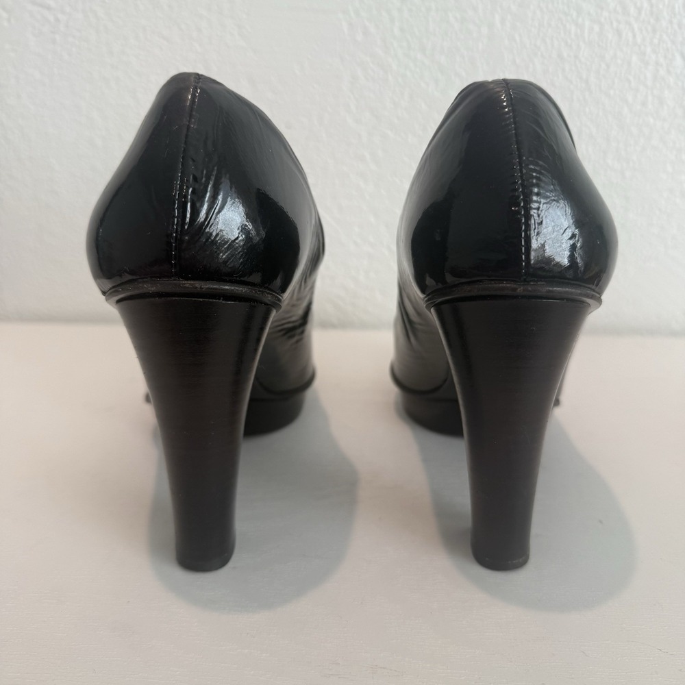Vintage Coach Womens Pump Size 9 Black Patent Block Heel Platform Shoe Mob Wife - Picture 6 of 13